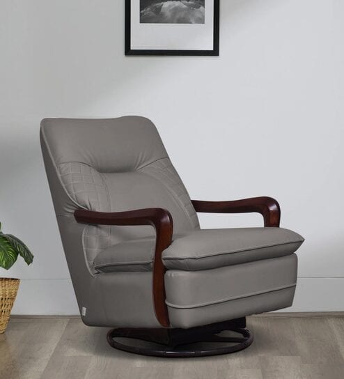 Manila Leatherette Rocking & Revolving Chair In Grey Colour