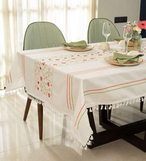 Manjari Embroidered Cotton Table cover ( 6 Seater  )