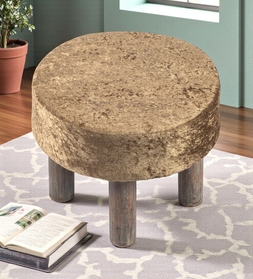 Maple Foot Stool In Sparkle Velvet Fabric