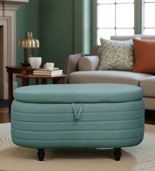 Maraya Fabric Linen Trunk In Teal Green