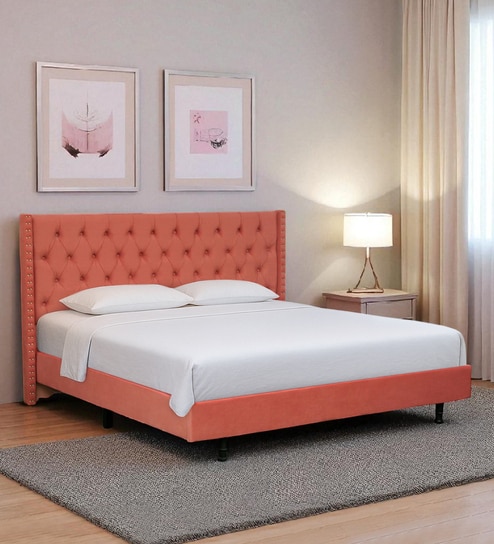 Maraya Upholstered King Size Bed In Dusty Rose Color
