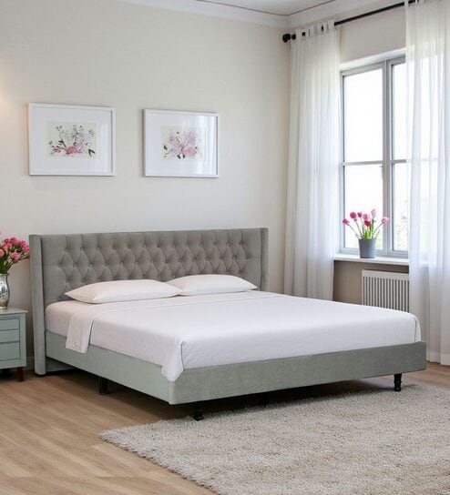 Maraya Upholstered King Size Bed In Grey Color