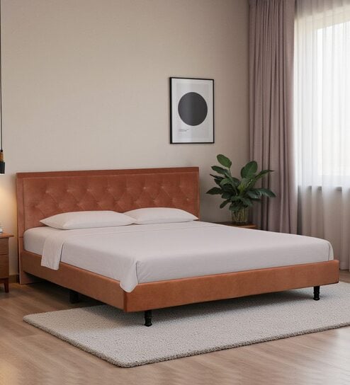 Maraya Upholstered King Size Bed In Light Brown Color