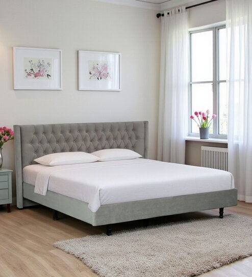 Maraya Upholstered Queen Size Bed In Grey Color