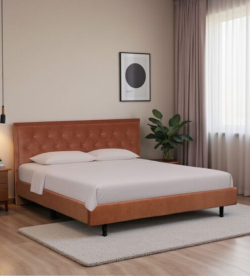 Maraya Upholstered Queen Size Bed In Light Brown Color