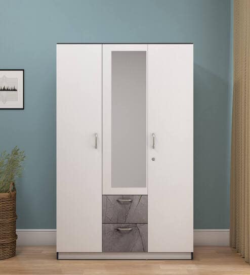 Marbito 3 Door Wardrobe in White Finish with Mirror