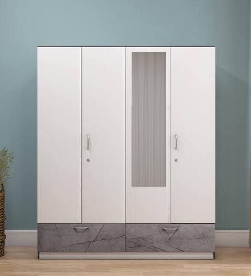 Marbito 4 Door Wardrobe in White Finish with Mirror