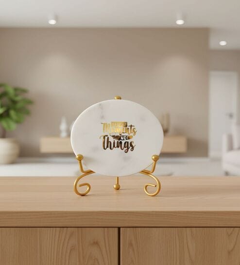 Marble Collect Moments Not Things Showpiece With Metal Stand