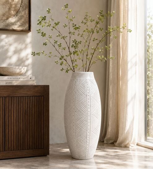 Marble Finish Elegant Textured Geometric Decorative Vase