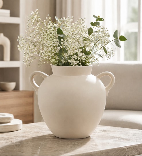 ashnam Marble Finish Minimalist Dual-Handle Modern Decorative Tabletop Flower Vase-picture-18