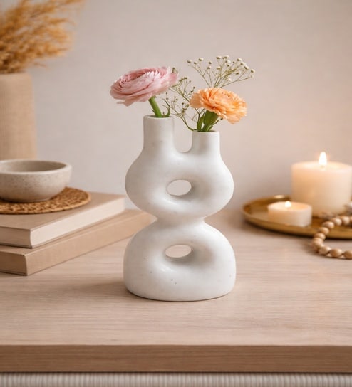 Marble Finish Modern Abstract Dual Neck Decorative Vase