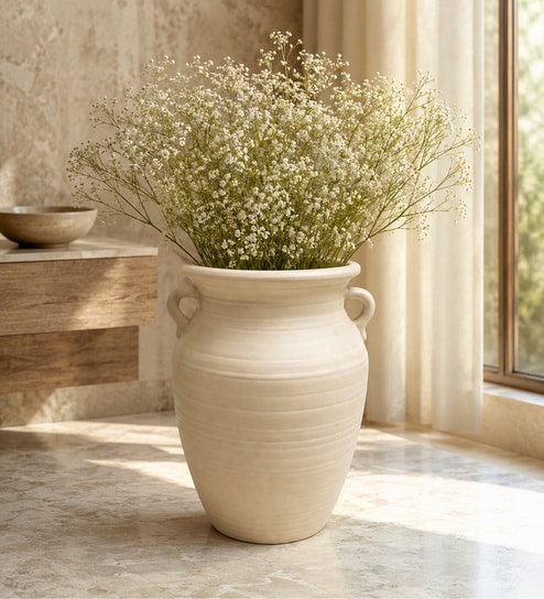 Marble Finish Rustic Vase with Handles Vintage Style Flower Vase