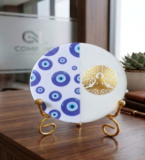 home arte Marble Half Evil Eye Buddha Showpiece With Folding Metal Stand-picture-9