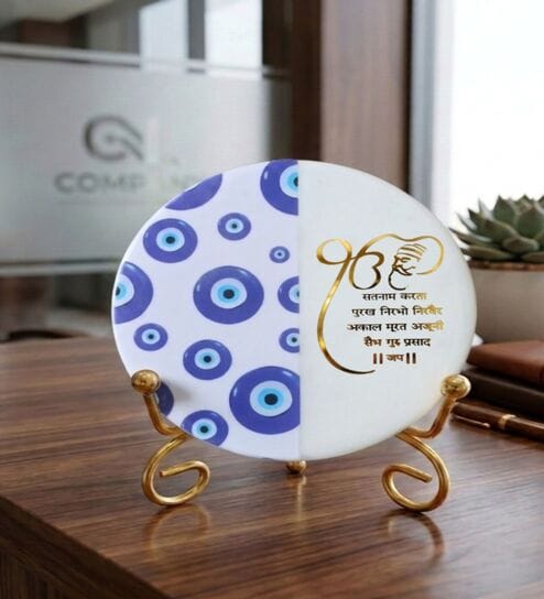 home arte Marble Half Evil Eye Guru Nanak Ji Showpiece With Folding Metal Stand-picture-27