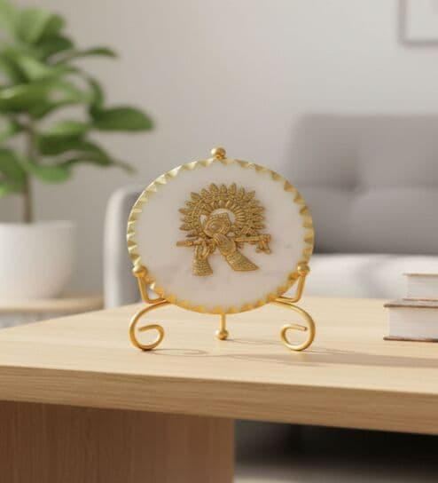 Marble Metal Krishna Showpiece With Metal Stand