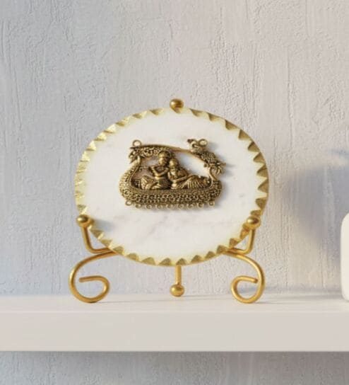 Marble Metal Radhakrishna Showpiece With Metal Stand