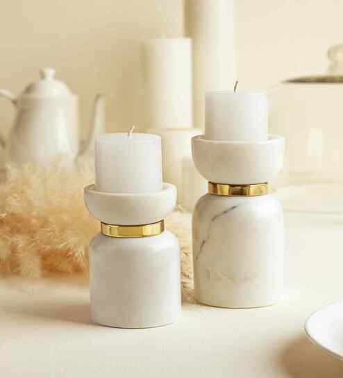 Marble Pillar Candle Holders (Set Of 2)