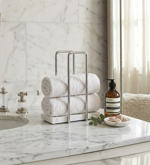 Silver Marble Towel Holder