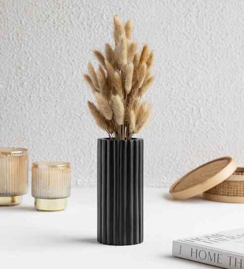 Black Fluted Marble Vase