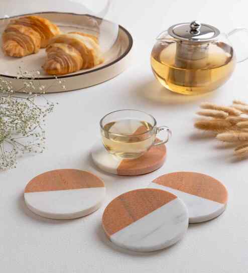 White And Pink Marble Coasters ( Set Of 4)