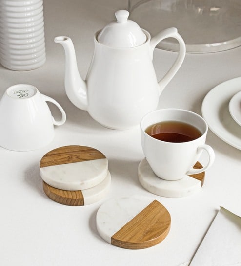 White D cor Marble Tea Coasters (Set of 4)
