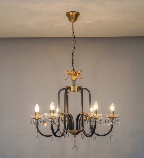 Margaret Luxury 6-Light Metal & Crystal Chandelier With Black & Antique Brass Finish