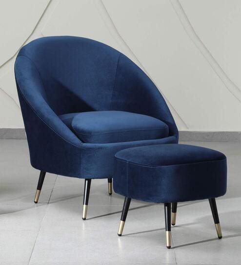 Mariana Velvet Lounge Chair in Opal Blue Colour with Foot Stool