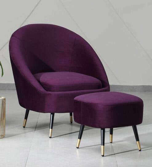 Mariana Velvet Lounge Chair In Wine Color With Foot Stool