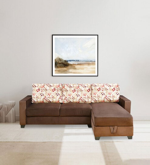 Marigold Velvet LHS Sectional Sofa in Choco Brown Colour