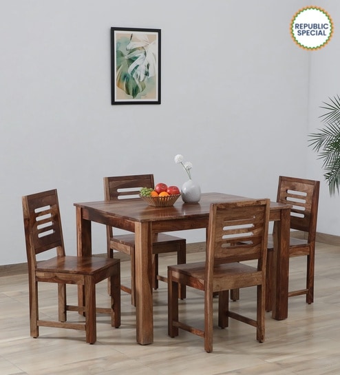 Marin Sheesham Wood 4 Seater Dining Set in Scratch Resistant Rustic Teak Finish