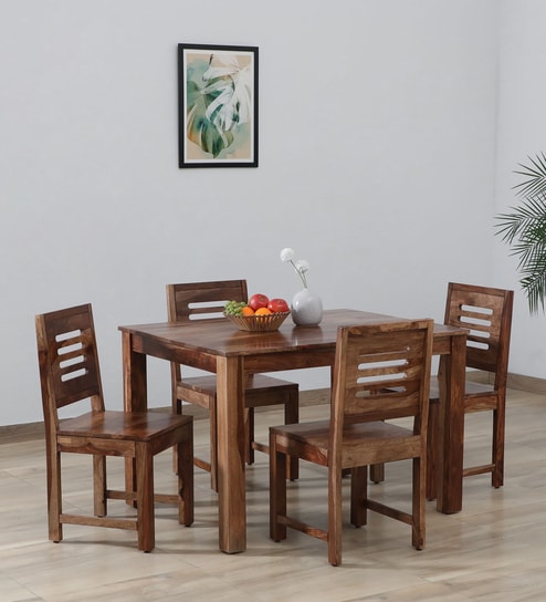 Marin Sheesham Wood 4 Seater Dining Set in Scratch Resistant Rustic Teak Finish