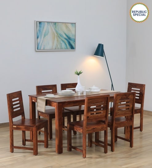 Marin Sheesham Wood 6 Seater Dining Set in Scratch Resistant Honey Oak Finish