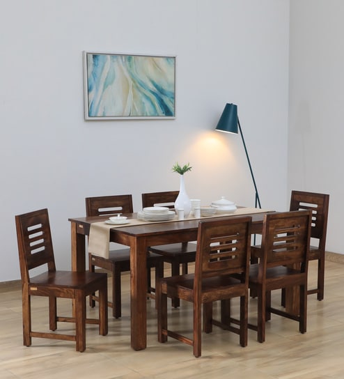 Marin Sheesham Wood 6 Seater Dining Set in Scratch Resistant Provincial Teak Finish
