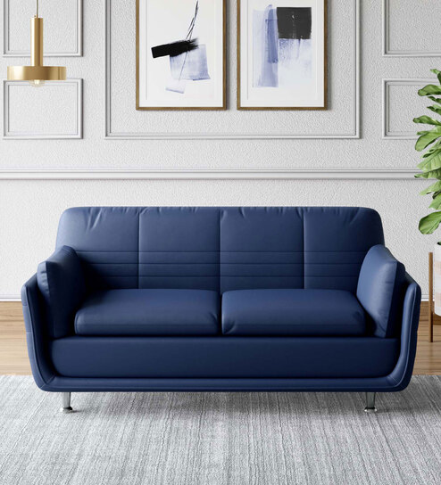 Marina Leatherette 3 Seater Sofa In Blue Colour
