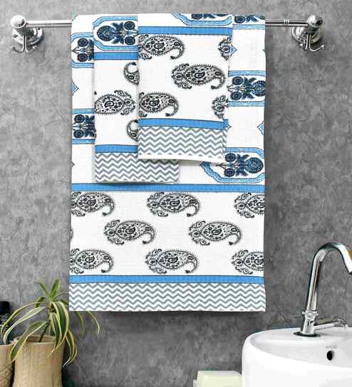 Marina Madhuban Floral Waffle Cotton 250 GSM Bath & Hand Towel Set