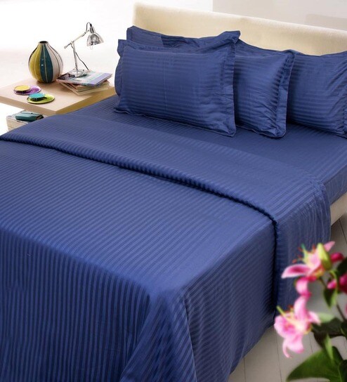 Buy Navy Blue Solids Cotton Single Size Bed Sheets - Set of 9 by ...