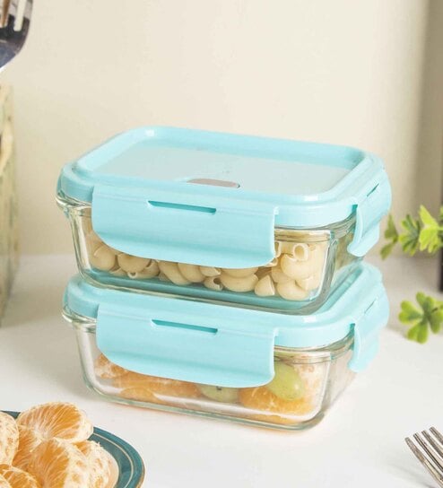Blue 330 Ml Glass Set of 2 Glass Continers