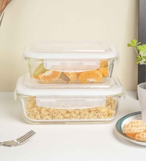 Transparent 640 Ml, 1040 Ml Glass Set of 2 Glass continers