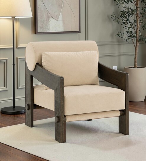 Marlow Sheesham Wood Lounge Chair In Beige Color