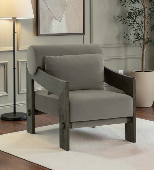 Marlow Sheesham Wood Lounge Chair In Dark Grey Color