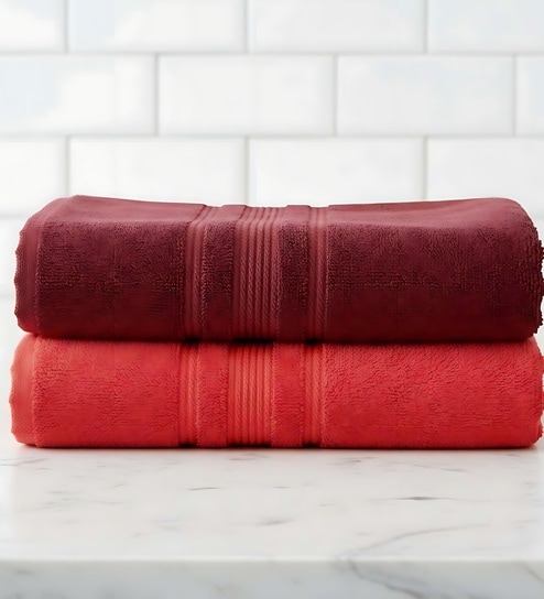 Maroon & Navy Blue Soft Cotton 500 GSM Solid Bath Towel Pack Of 2
