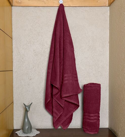Maroon Cotton Solid 550 GSM 2 Pcs Bath Towels