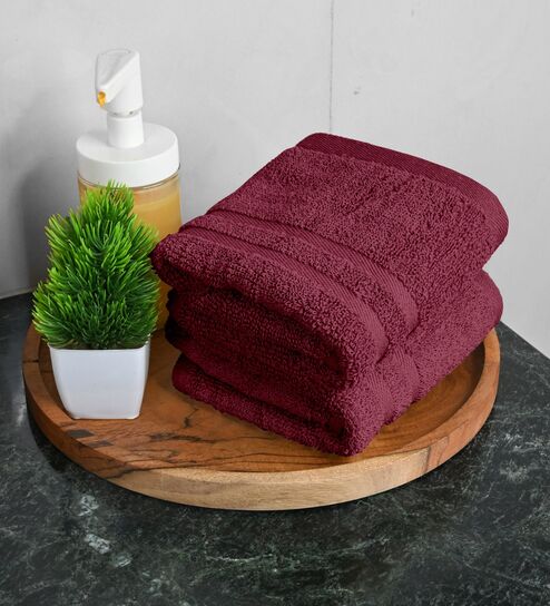 Maroon Cotton Solid 550 GSM 2 Pcs Hand Towels