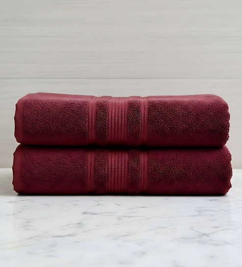 Maroon Soft Cotton 500 GSM Solid Bath Towel Pack Of 2
