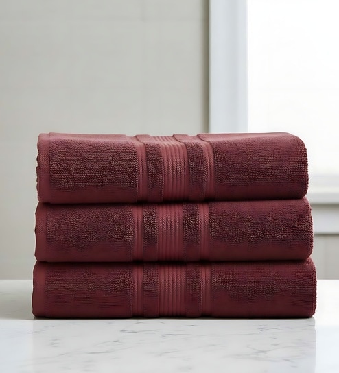Maroon Soft Cotton 500 GSM Solid Bath Towel Pack Of 3