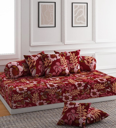 Maroon 120 GSM Raising 8 Piece Diwan Set