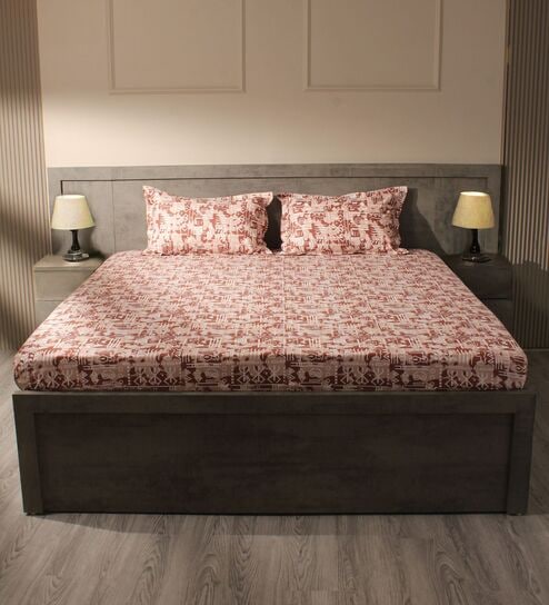 Maroon 144TC Cotton Flat Super King Bedsheet with 2 Pillow Covers