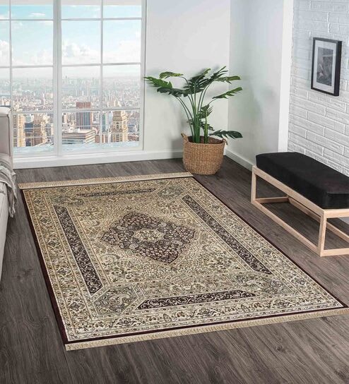 Maroon and Beige Persian 5x7 Feet Machine Made Carpet