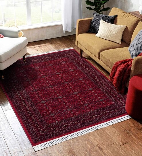 Maroon and Black Persian 3x5 Feet Machine Made Carpet