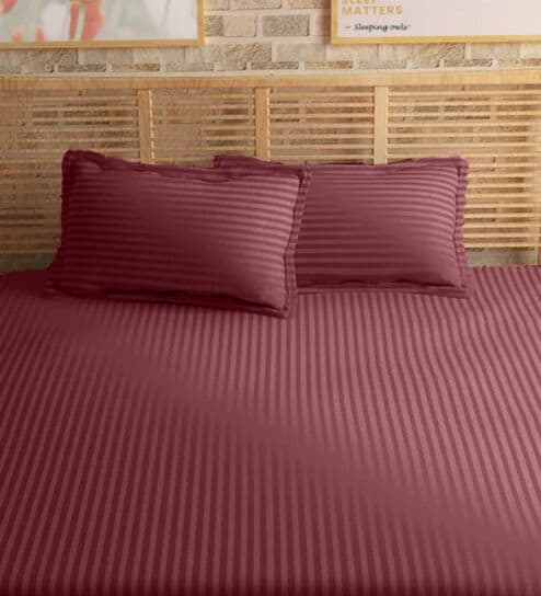 Maroon Cotton 210TC Striped Set of 2 Pillow Covers